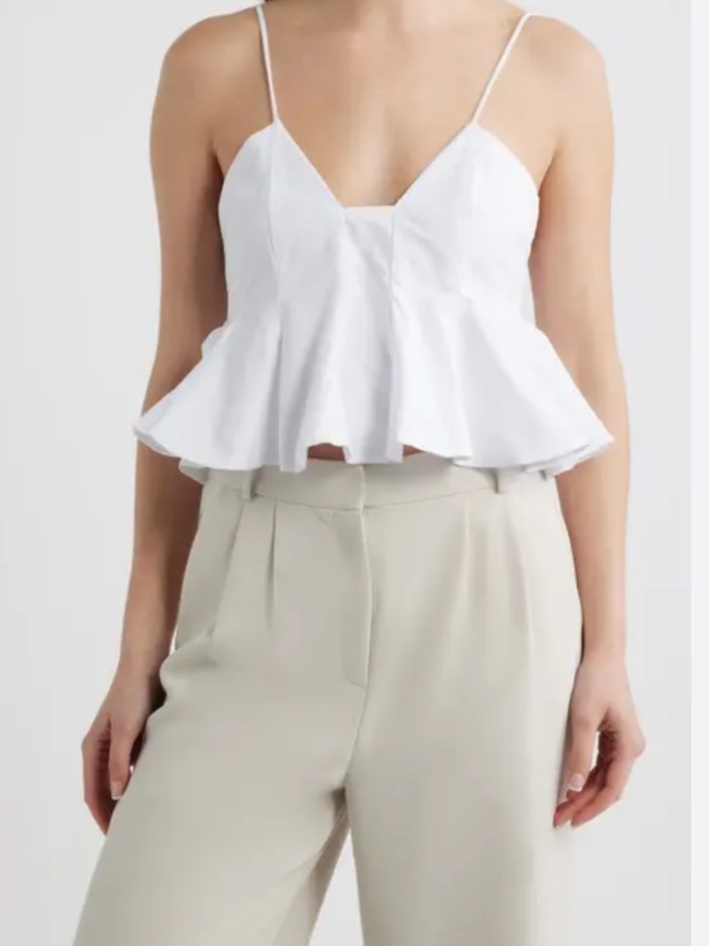Zara White Peplum Spaghetti Strap Top